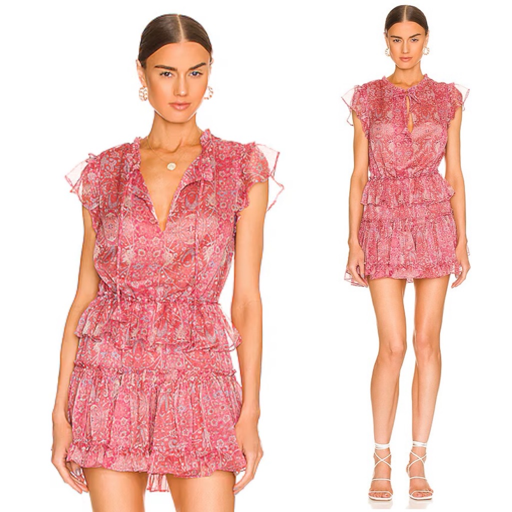 Revolve Misa Los Angeles Paisley Print Smocked Mini Dress Ruffles Tiered Xl